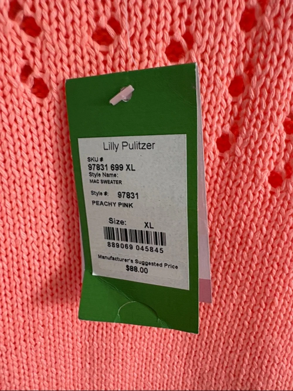 NWT Lilly Pulitzer Coral Peachy Pink Openwork Knit Mac Sweater Tank Top Size XL - Picture 3 of 7